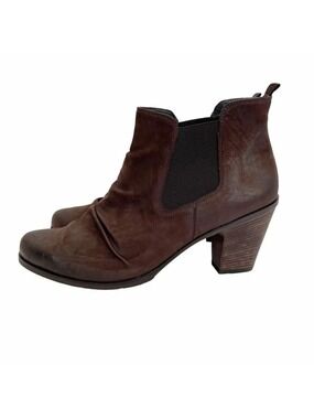 Paul Green Juno Brown Ruched Leather Ankle Boots UK 7.5 Women's 10 Block Heel